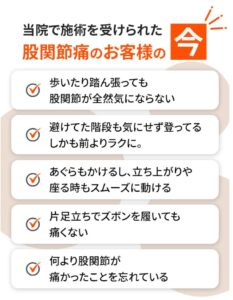 股関節の痛みの施術を受けた今の患者さん